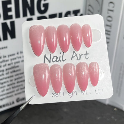 10pcs Mid-length Almond Metallic Gloss Press on Nails - Multiple Colours/Size