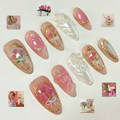 24pcs Almond Press on Nails - Multiple Colours