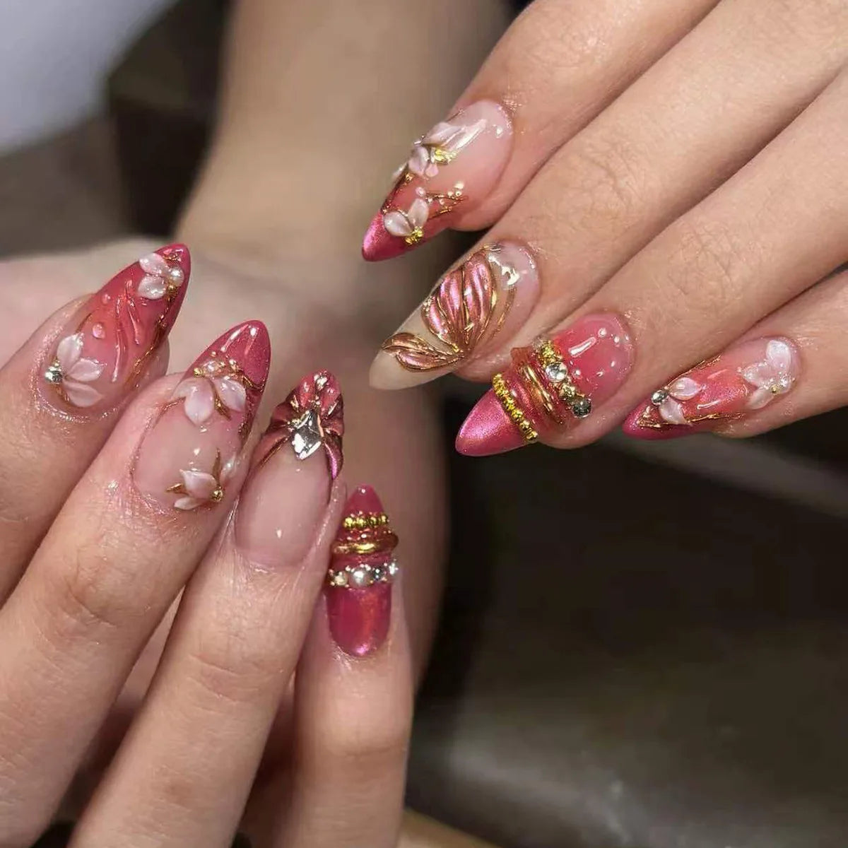 24pcs Floral & Coral Almond Press on Nails - Multiple Designs