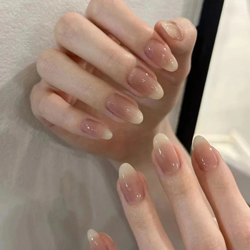 24Pcs Pink Almond Metallic Gloss Press on Nails - Multiple Colours