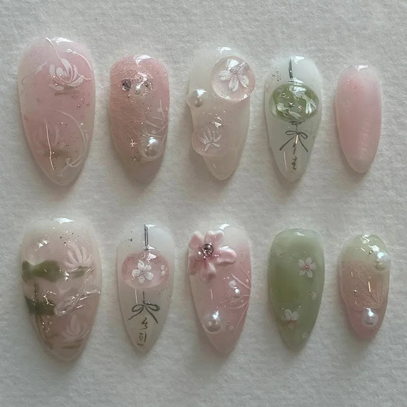 24pcs Floral & Coral Almond Press on Nails - Multiple Designs