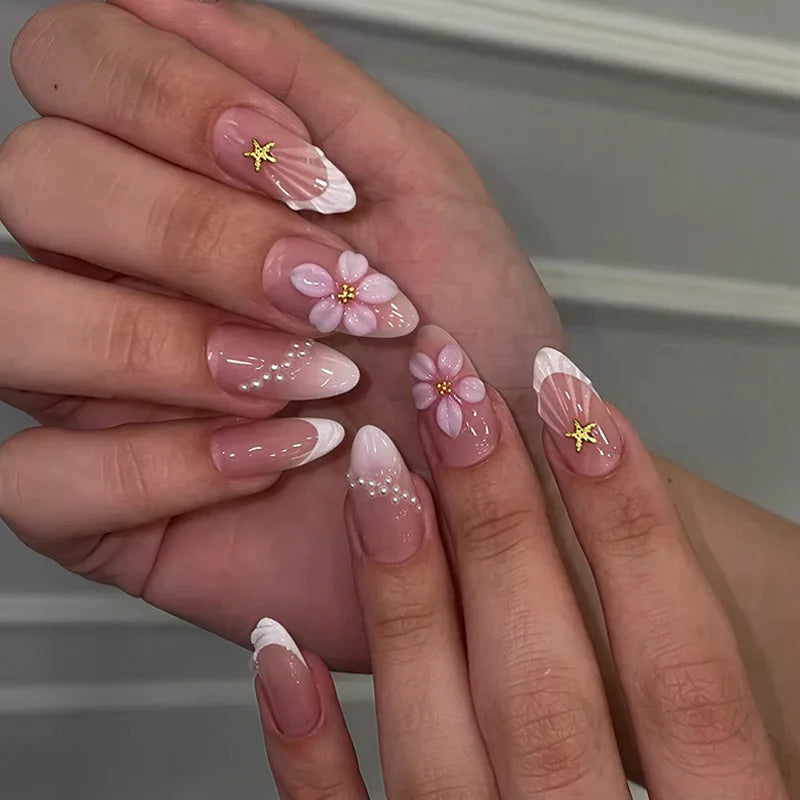 24pcs Floral & Coral Almond Press on Nails - Multiple Designs