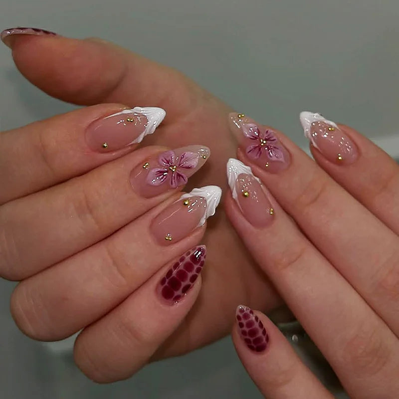 24pcs Floral & Coral Almond Press on Nails - Multiple Designs