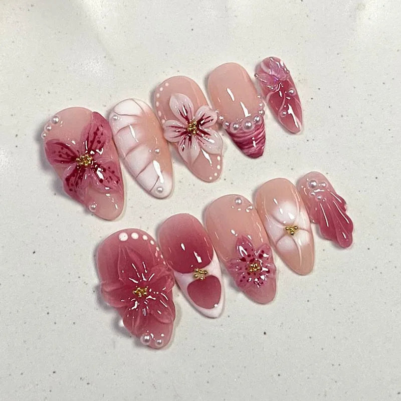24pcs Floral & Coral Almond Press on Nails - Multiple Designs