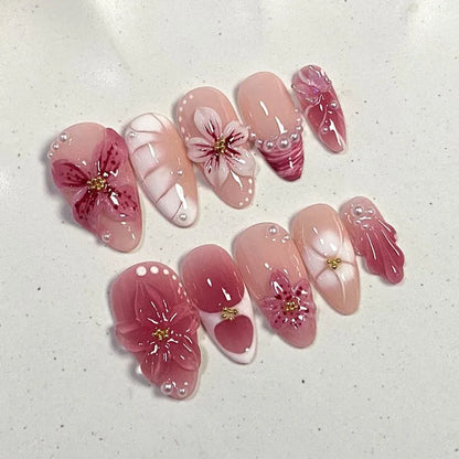 24pcs Floral & Coral Almond Press on Nails - Multiple Designs