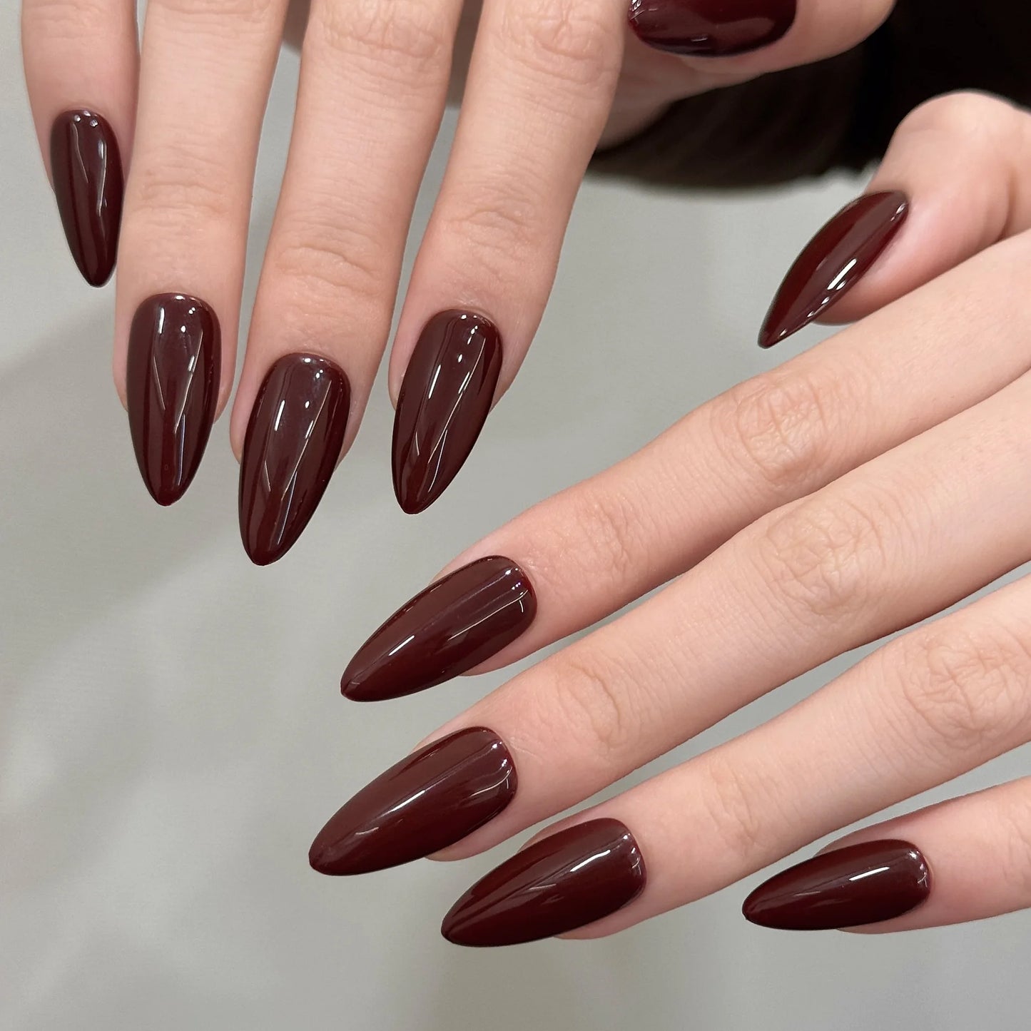 10pcs Mid-length Almond Metallic Gloss Press on Nails - Multiple Colours/Size