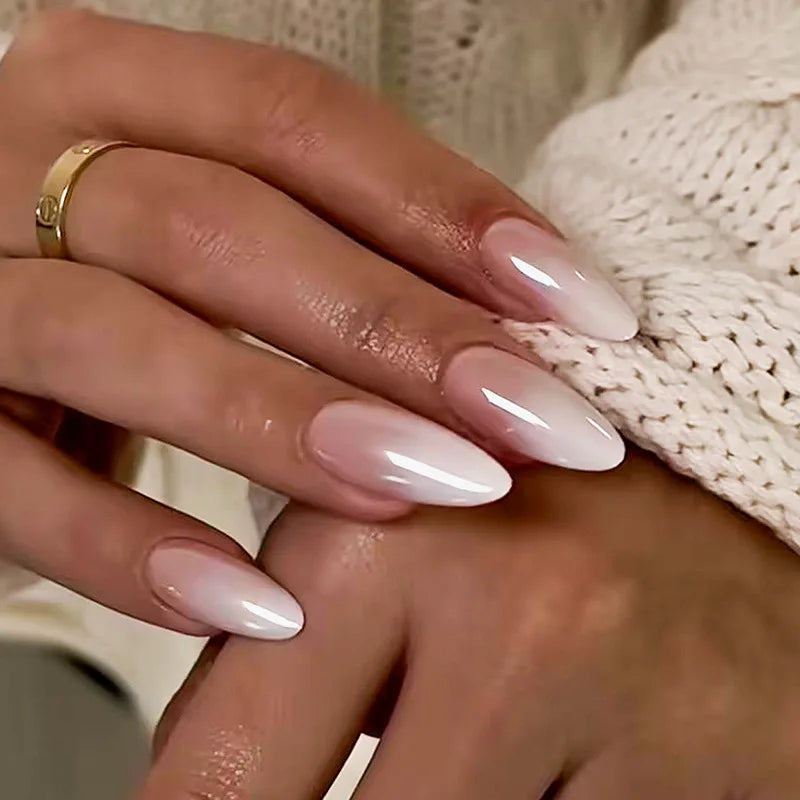 24Pcs Pink Almond Metallic Gloss Press on Nails - Multiple Colours