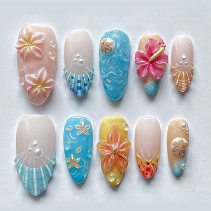 24pcs Floral & Coral Almond Press on Nails - Multiple Designs