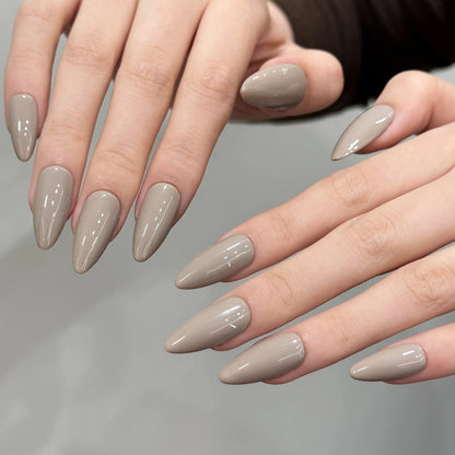 10pcs Mid-length Almond Metallic Gloss Press on Nails - Multiple Colours/Size