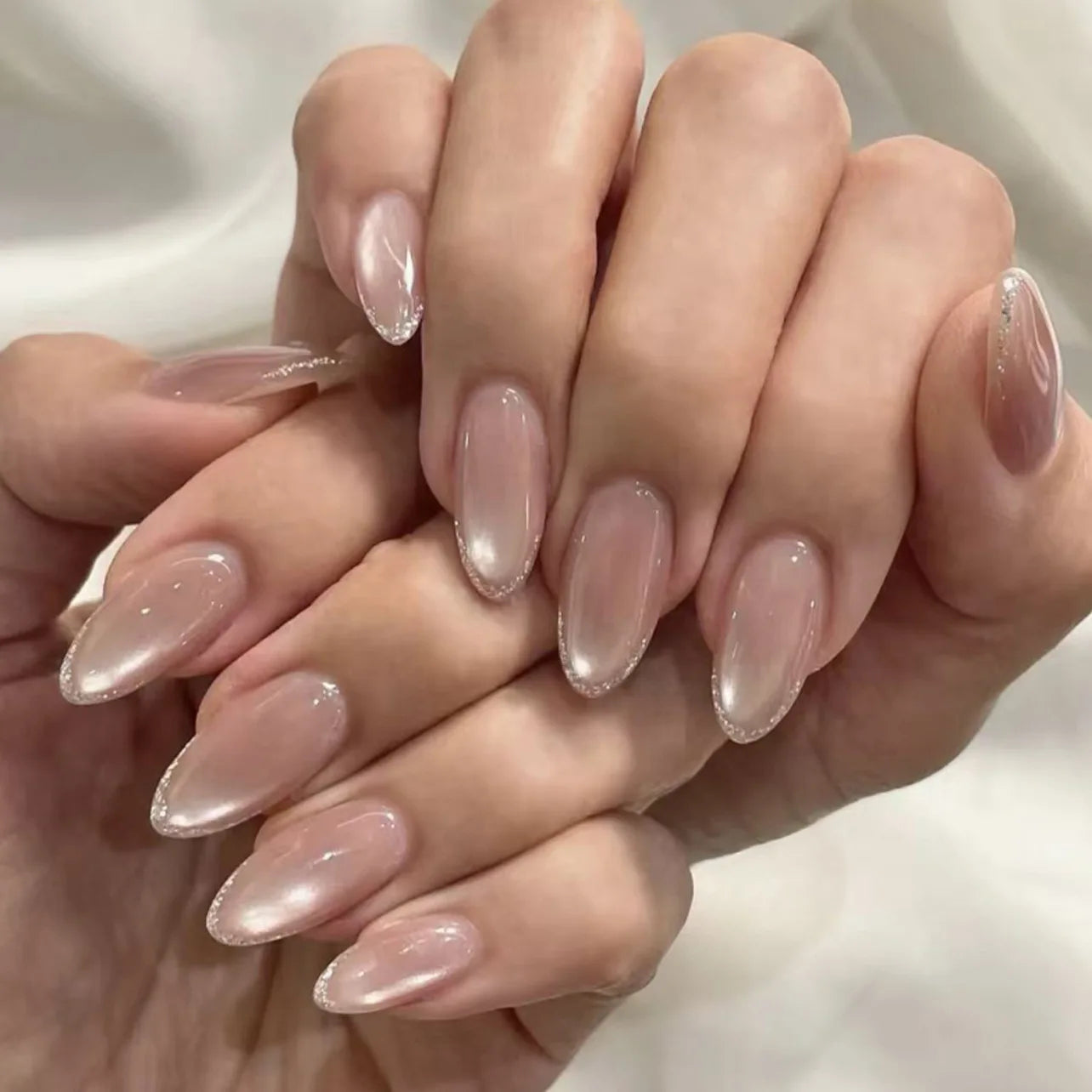 24Pcs Pink Almond Metallic Gloss Press on Nails - Multiple Colours
