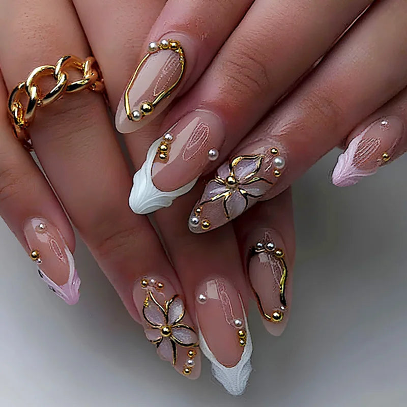 24pcs Floral & Coral Almond Press on Nails - Multiple Designs