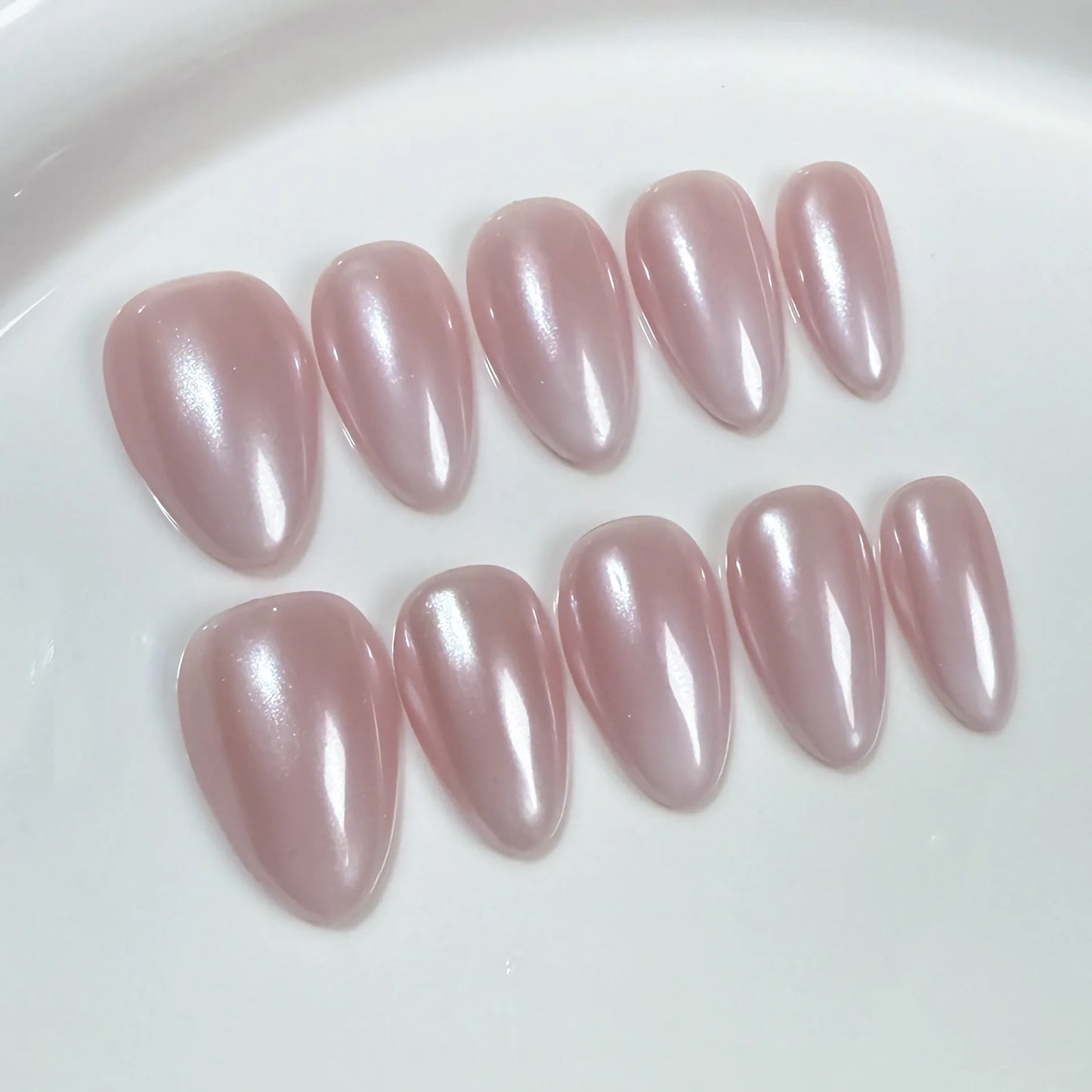 10pcs Mid-length Almond Metallic Gloss Press on Nails - Multiple Colours/Size