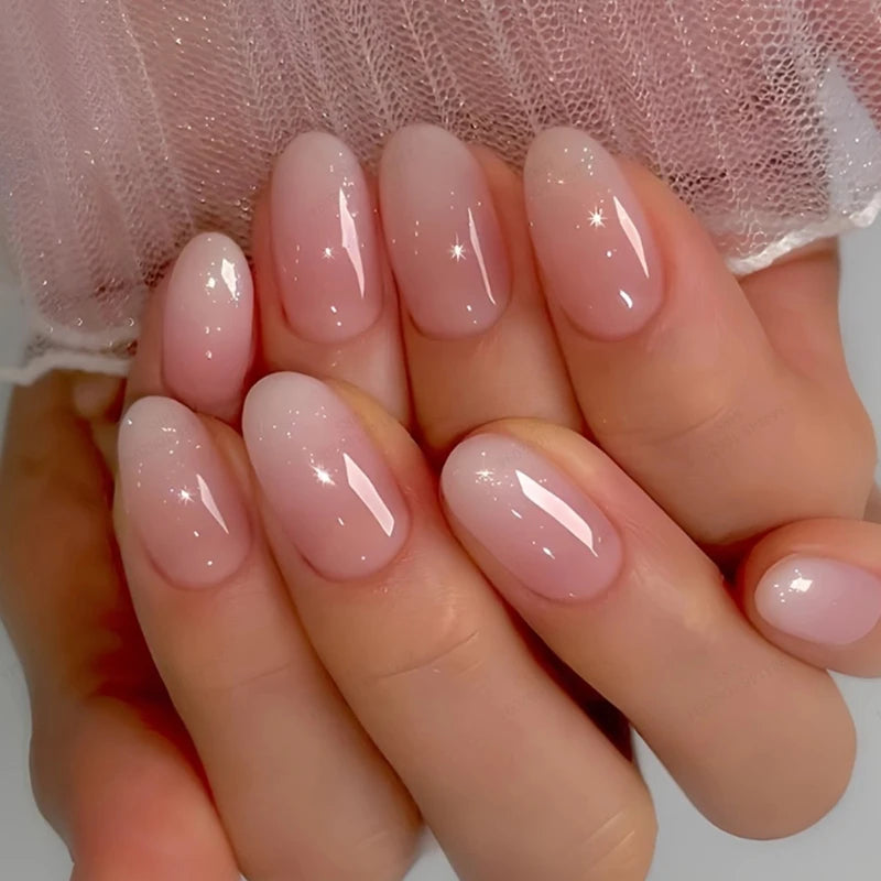 24Pcs Oval Short Acrylic Gel Press on Nails