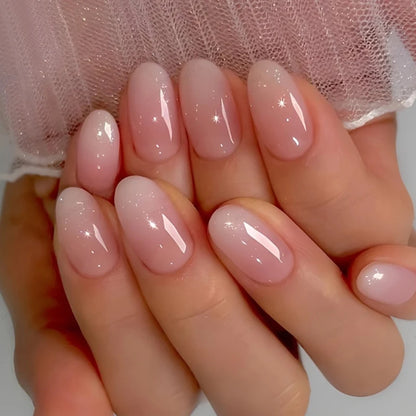 24Pcs Oval Short Acrylic Gel Press on Nails