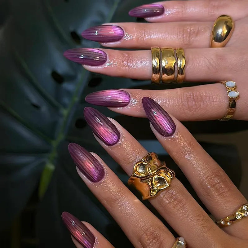 24pcs Glossy Metallic Almond Press on Nails - Multiple Colours